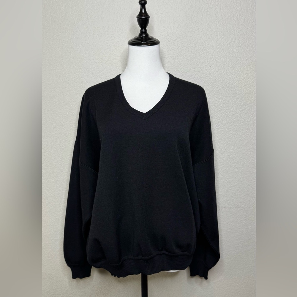 Vintage St.‎ Croix Merino 100% Wool Knit V-neck Pull over Sweater Men's M Black
